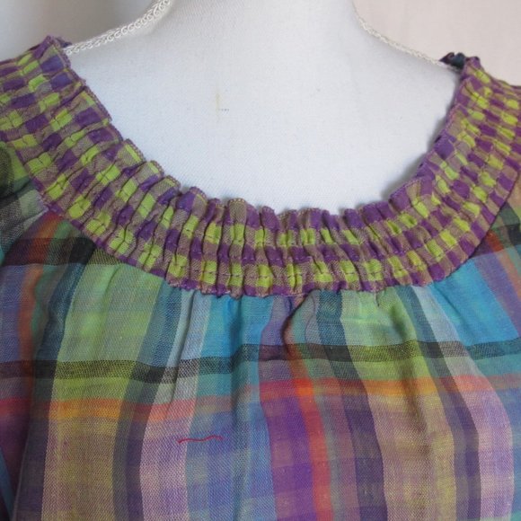 New Voice Woman’s Girl’s Fashion Multicolored Plaid Print Short Sleeves Top L - Picture 4 of 11